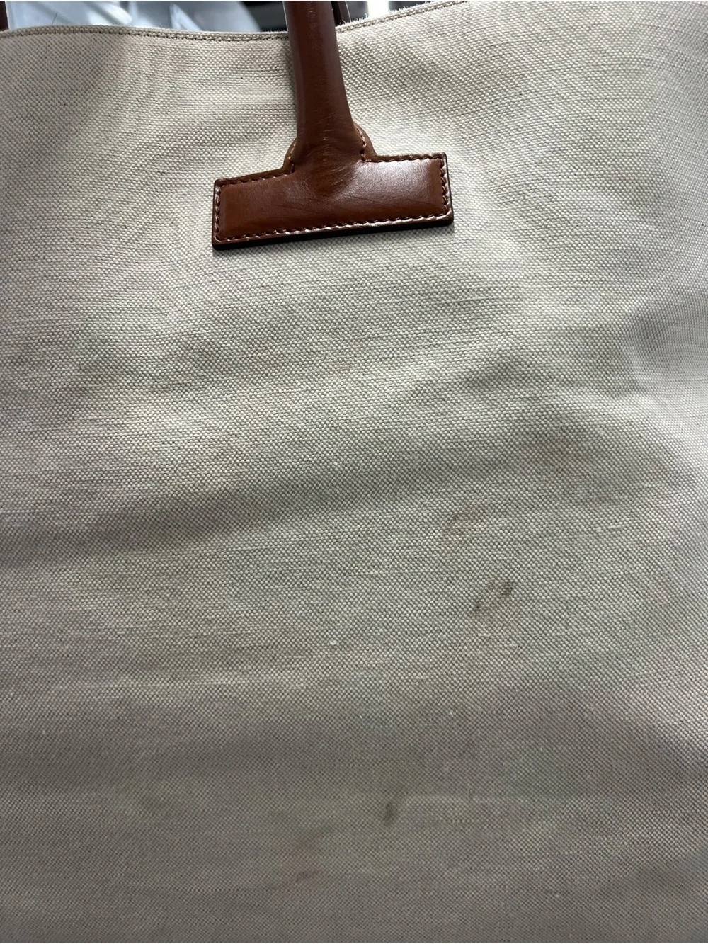 Authentic Tom Ford Cream Canvas Large Tote Bag with Brown Leather Handles